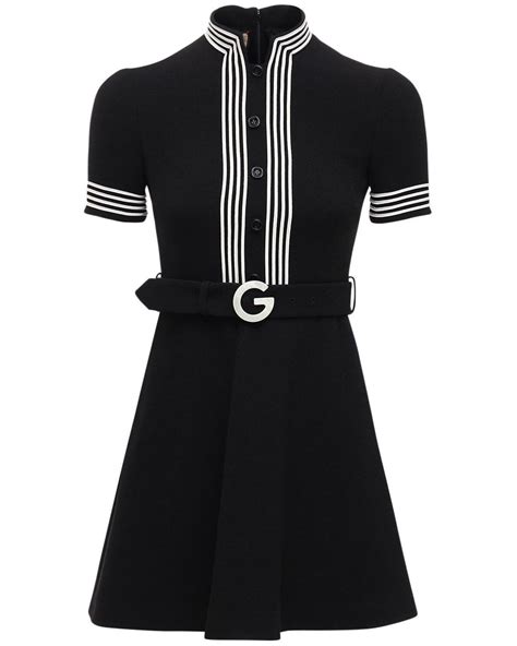 gucci belted light wool crepe dress|Light wool crêpe dress in black .